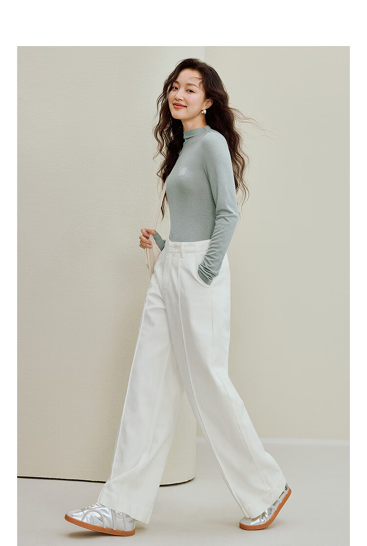 INMAN Wool Stand Collar T-Shirt 2025 Autumn Women's New Layered Slim Fit Long Sleeve Base Shirt Light Gray S 2