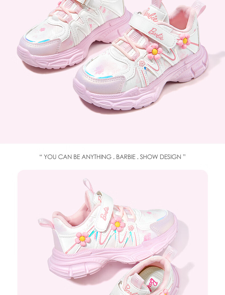 Barbie Children's Spring And Autumn Single-Layer Dad Shoes, Girls' Elementary School Running Shoes, Sports Casual Shoes DA6937 Pink 33 13