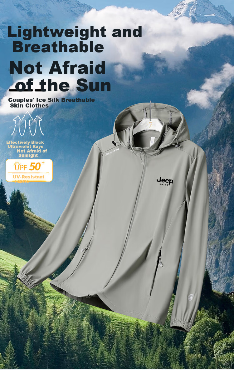JEEP SPIRIT Men's Sun Protection Jacket, Summer Casual Hooded Coat, Lightweight Breathable Fishing Wear, Men's Mole Green, 4XL 1