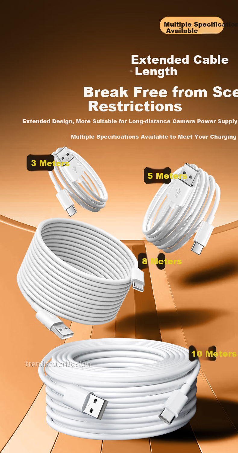 Chaofan, Suitable for Huawei Haique Camera Power Extension Cable, Type-C Charging Cable, 8 Meters Extended, for Queidan Max/Pro Surveillance Camera, Data Cable, Power Cord, Extra Long 3