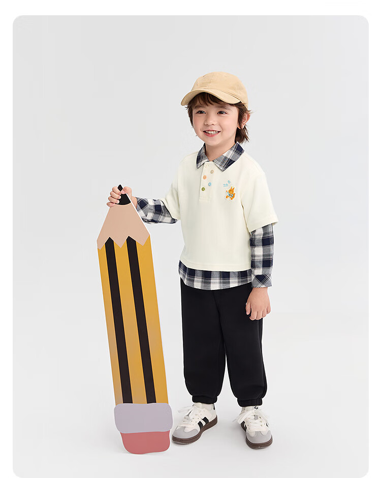 BALABALA Boys' Sweatshirt, Plaid Patchwork Faux Two-Piece Long-Sleeve Top, Autumn Wear, Preppy Style, 209325121101 8