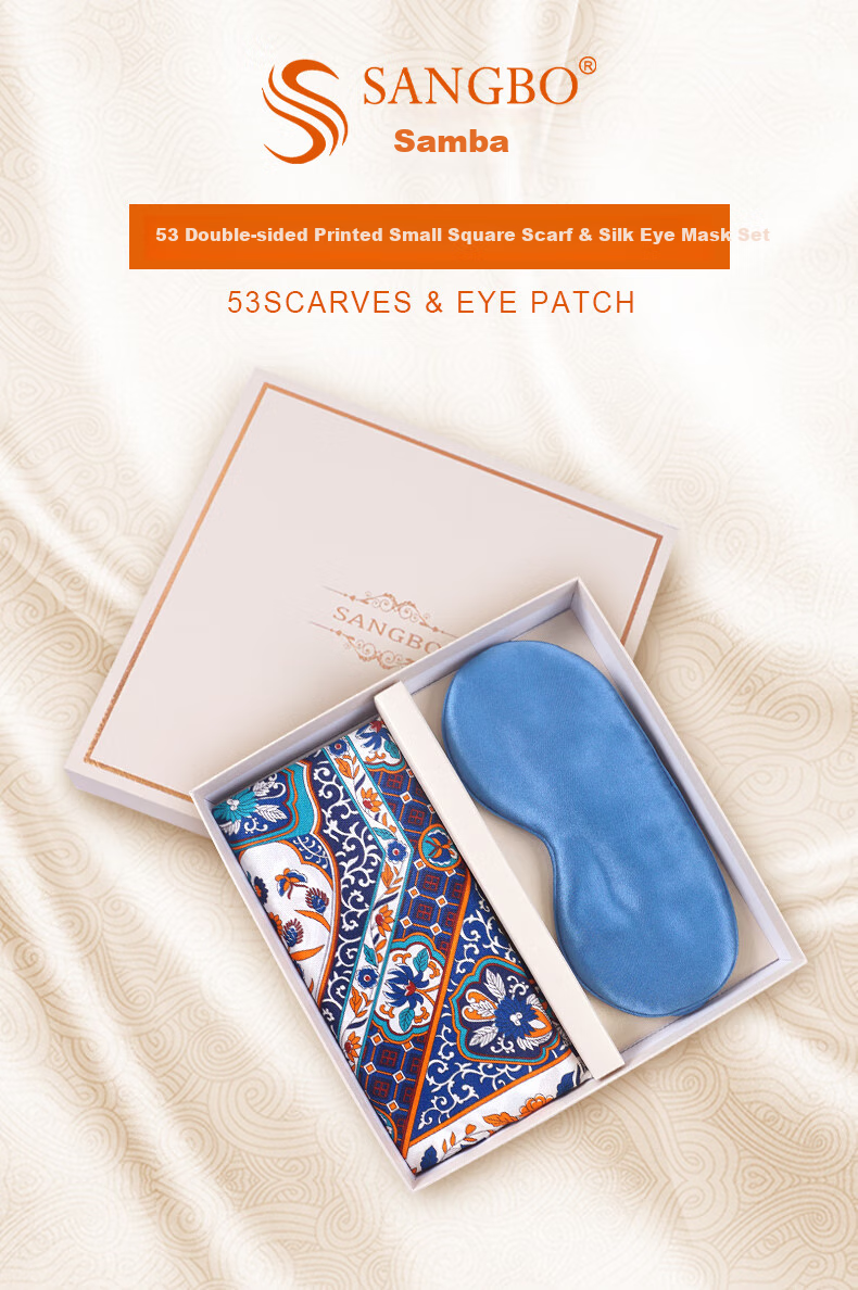 SANGBO Double-Sided Silk Scarf Eye Mask Gift Box for Women, Birthday Present for Leaders, Mothers, Elders, Girlfriends, Classical Carriage Desig 1