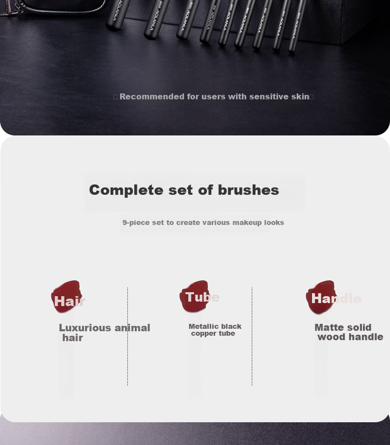 AOLANLA Premium Gray Mouse Hair Makeup Brush Set, 9 Pieces, All Animal Hair Beauty Tools Gift Box, Birthday Present for Wife 2