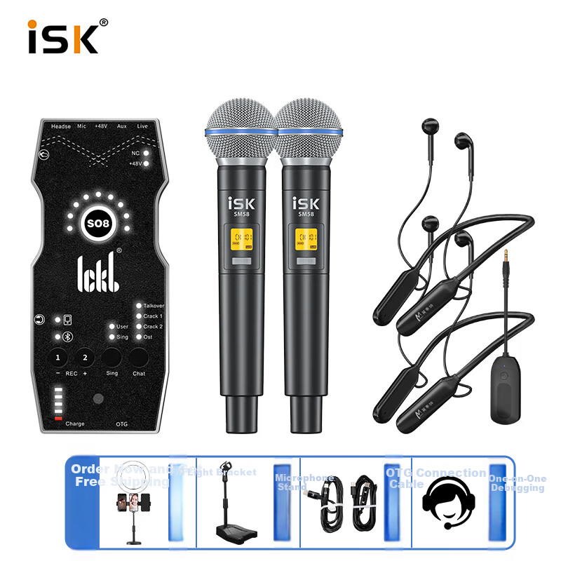 ISK SM58 Wireless Microphone, Ickb So8 Sixth Generation Set, Mobile Phone Live Streaming And Computer Universal, Streamer Singing, Quanmin K Song Recording, Live Streaming Equipment Complete Set, Microphone One-To