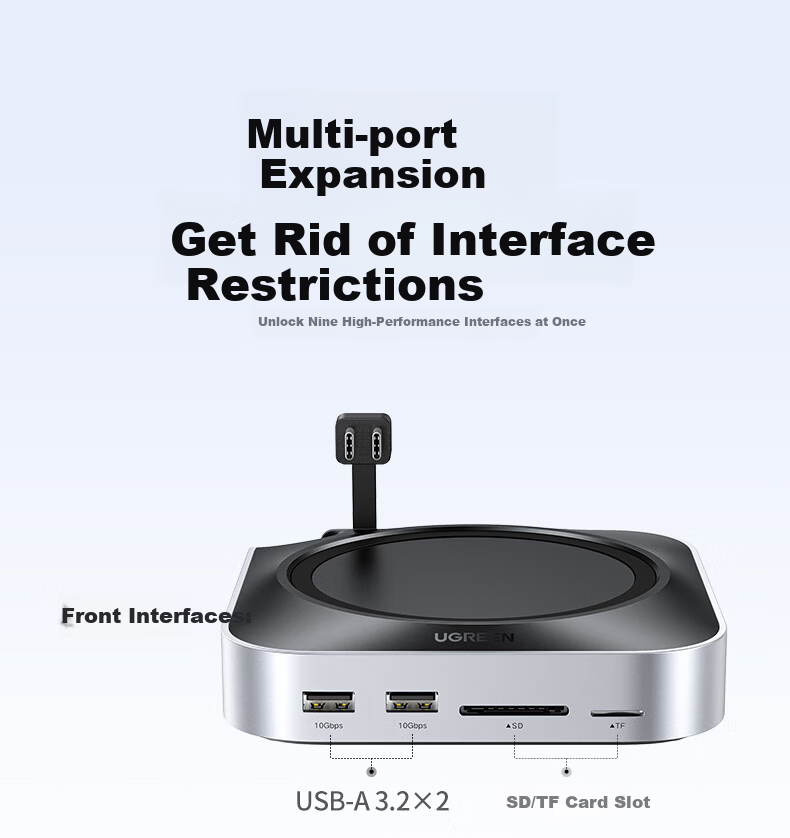 UGREEN M.2 SSD Enclosure Compatible with Mac Mini M4 Expansion Dock, DP DisplayPort, USB 3.2, Compatible with Apple Host, Thunderbolt 4/5 Interface 10