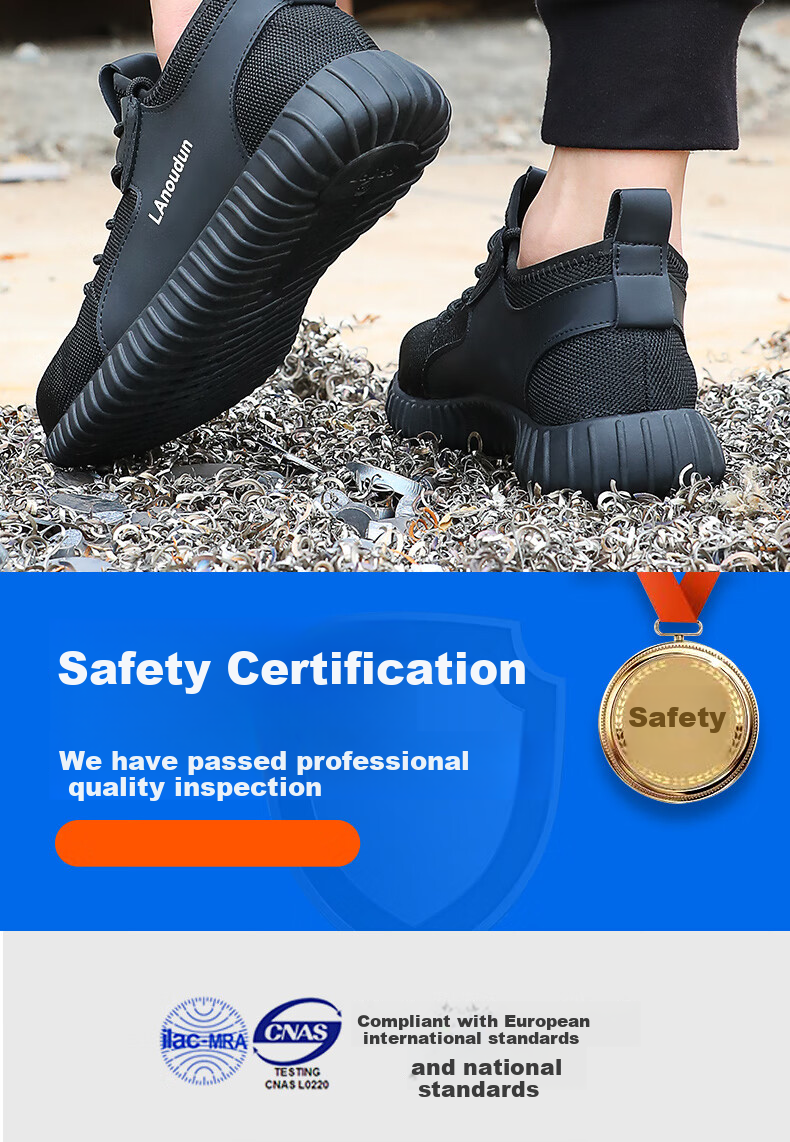 Lanoudun Safety Shoes for Men, Summer Breathable Ultra-Light Steel Toe Anti-Puncture Soft Sole Construction Site Work Boots D9159N Size 36 11