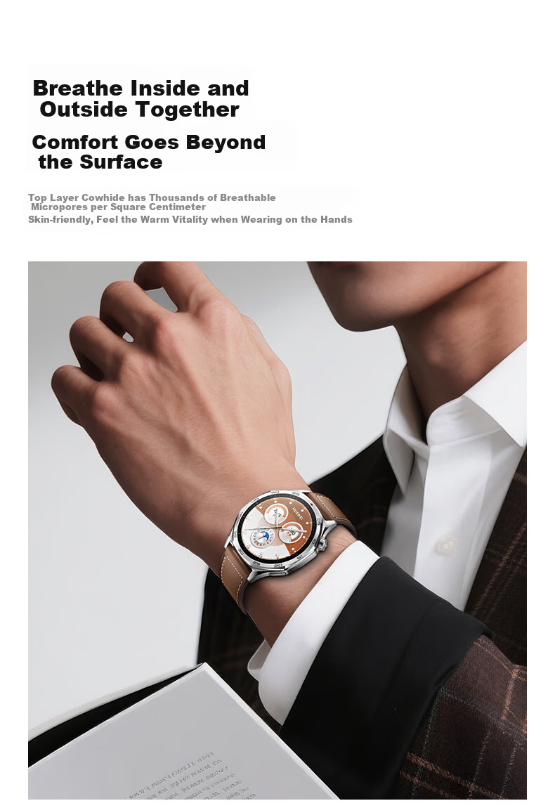 CangHua Leather Watch Strap Compatible with Huawei GT7/GT6/GT5, GT4/GT3/GT7Pro/GT2/Watch6/6Pro/5/Watch4Pro/3/buds2, Black 5