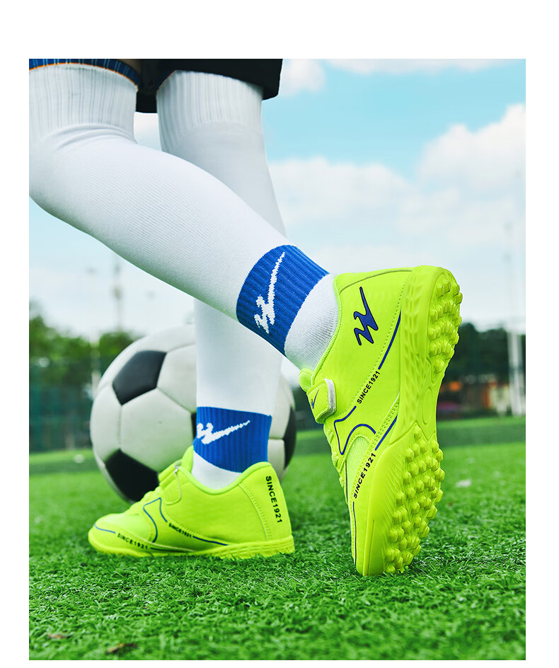 Shuangxing Children's Soccer Shoes TF Turf Studs Velcro Large Kids Student Youth Non-slip Wear-resistant Football Shoes Pink Size 39 17