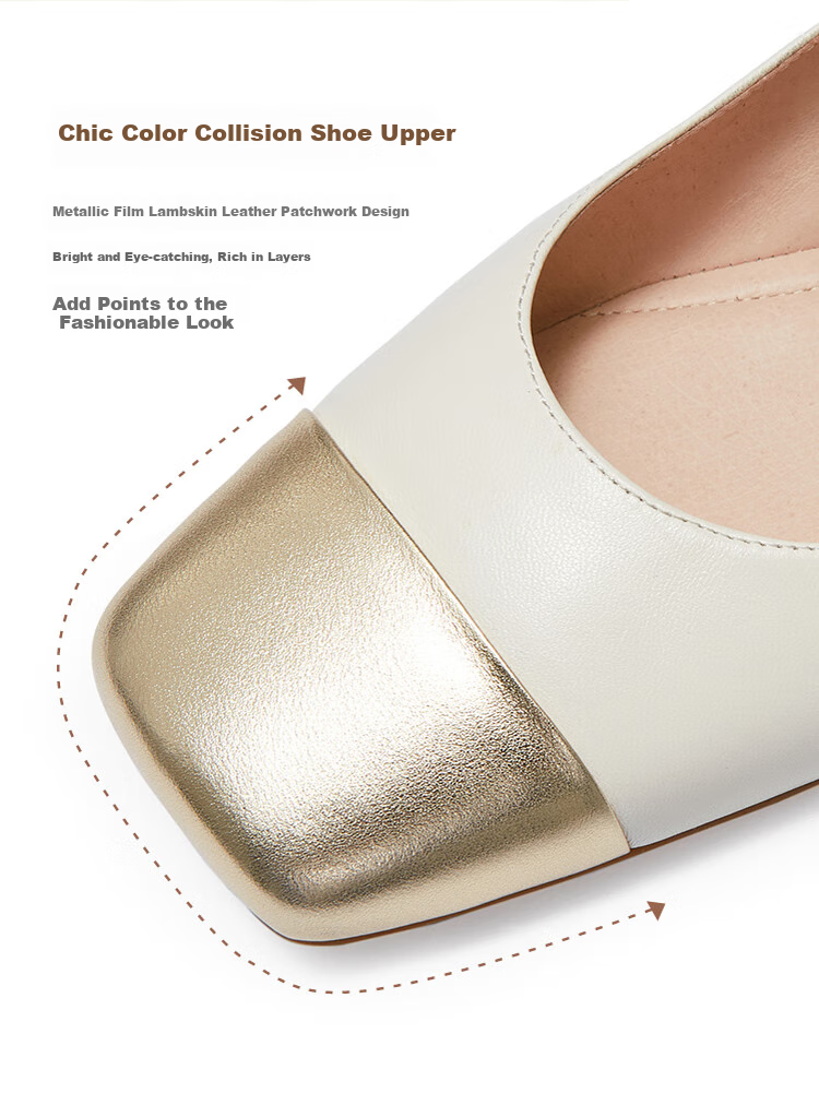 Le Saunda 2025 New Ballet-Inspired Low-Heel Mary Jane Women's Flats 14601, Beige + Light Gold OWK, Size 36 3