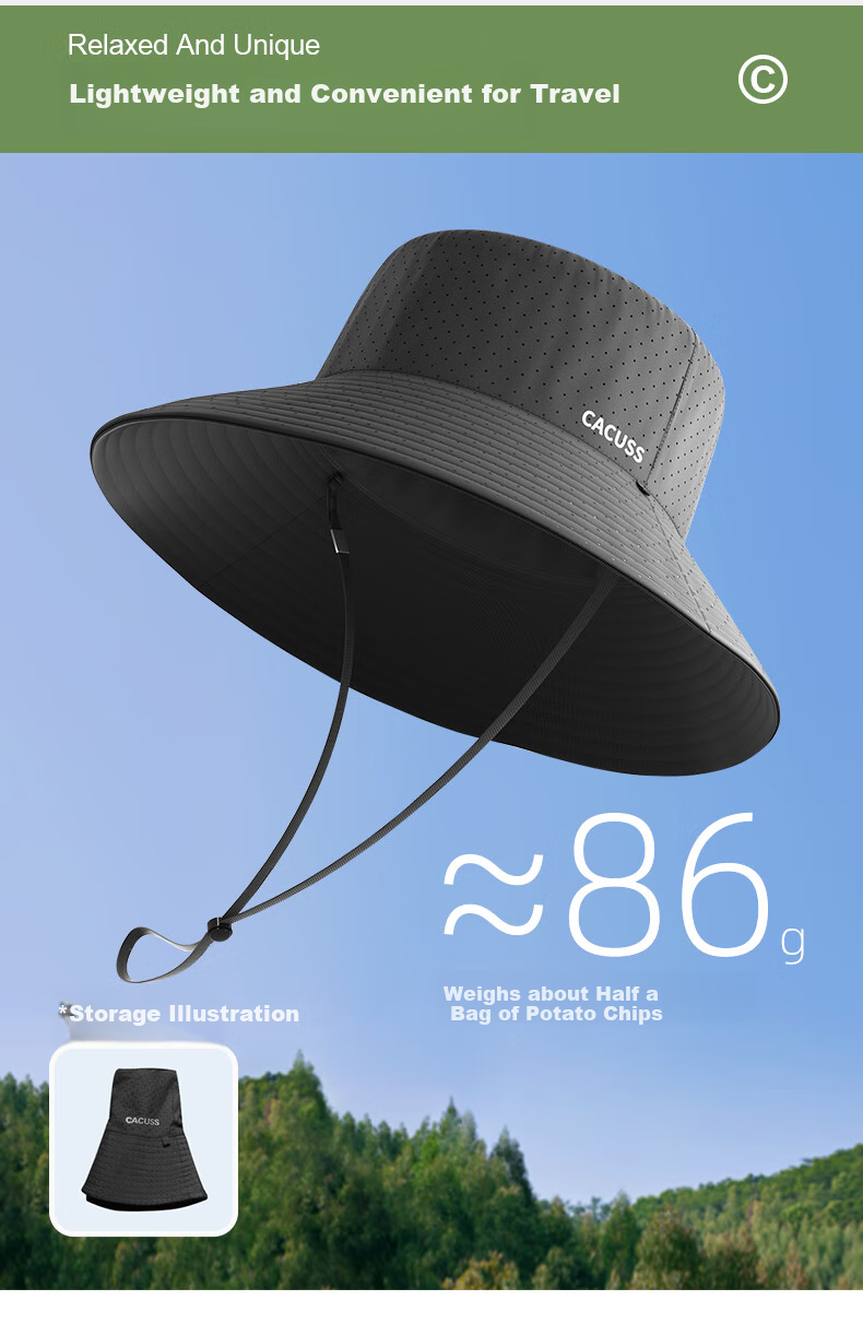 CACUSS Sun Protection Hat for Men, Wide Brim Sun Hat, Outdoor Fisherman Hat, Ice Silk Sun Hat, UV-Resistant Hat for Men, Black Large Size 5