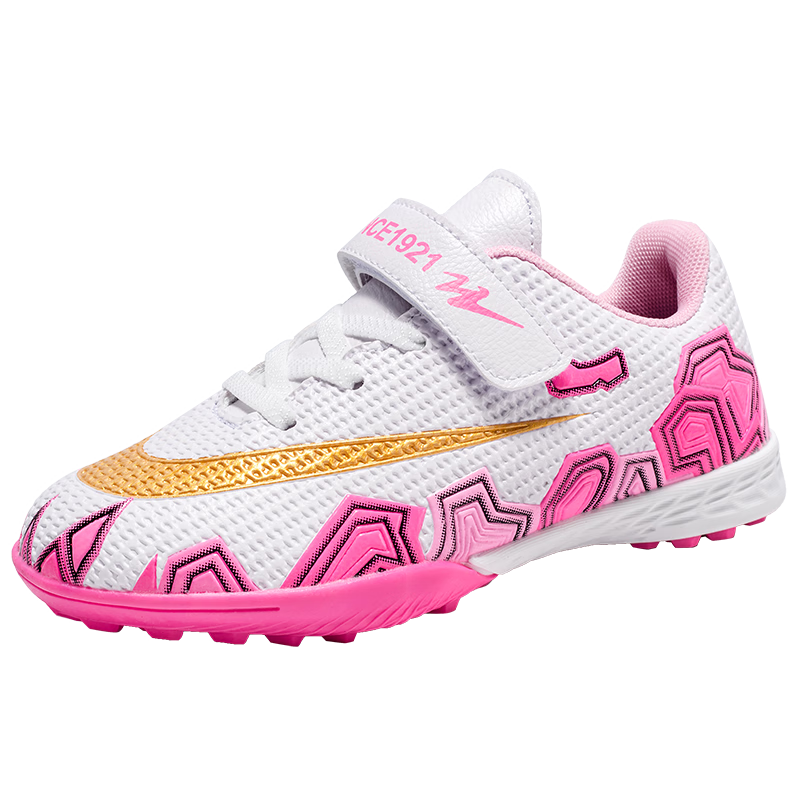 Shuangxing Children's Soccer Shoes, TF Turf Cleats, Summer Student Youth Big Kids Lightweight Non-Slip Wear-Resistant Football Boots, White And Pink, Size 34