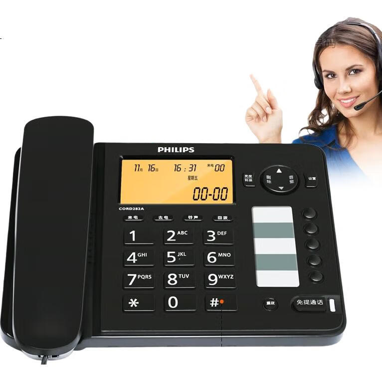 Телефон стационарный PHILIPS CORD282A Black, с определителем номера и подсветкой экрана