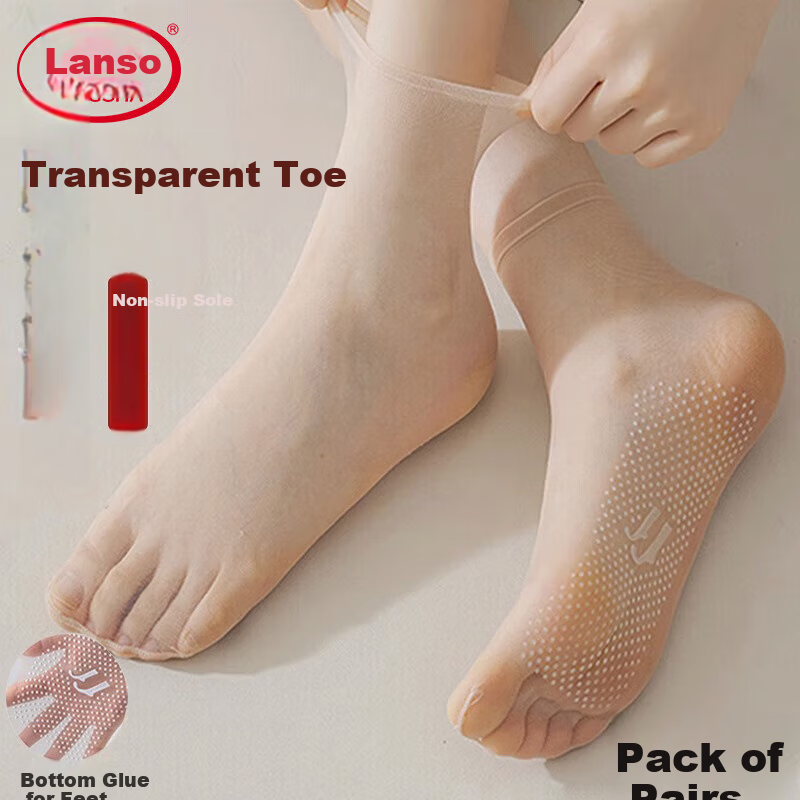 LangSha Women's Thigh-High Stockings, Spring And Summer Ultra-Thin 0D Crystal Silk Transparent Wear-Resistant Silicone Non-Slip Short Tube Flesh-Colored Socks for Wome