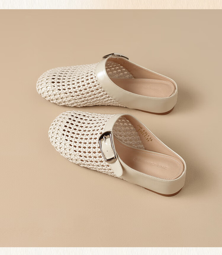 ZHR Zese Women's French Style Woven Beach Sandals, Height-Increasing Half Slippers, Summer Outdoor Wear with Skirts, Beige K361 Size 38 15