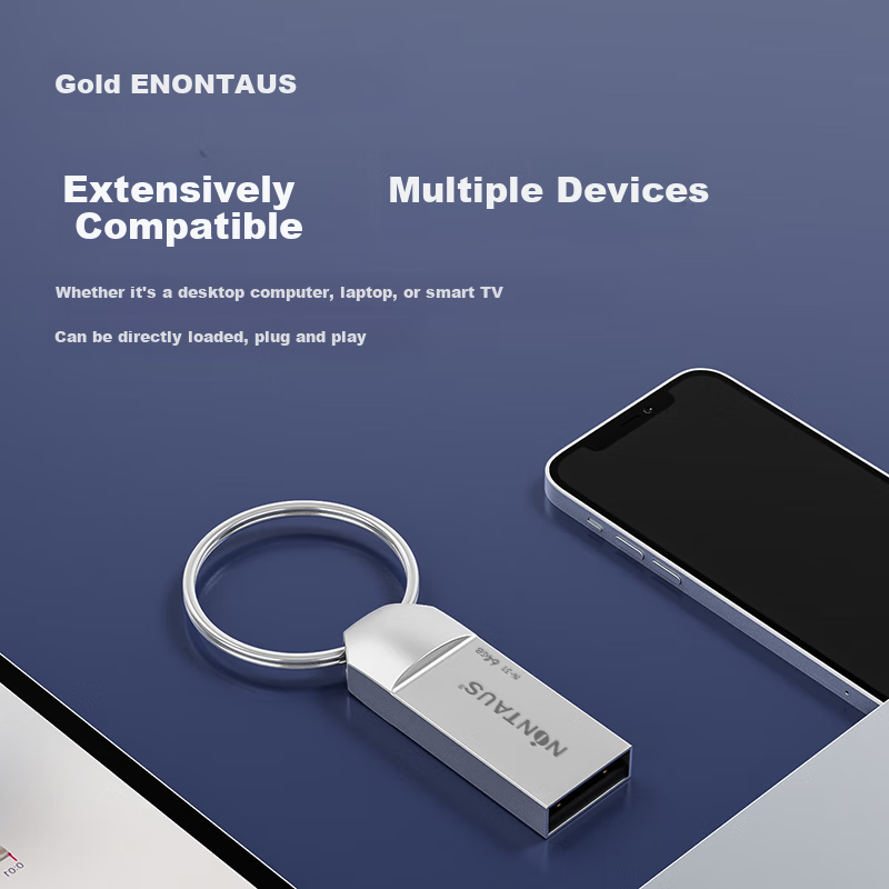 NINTAUS 64GB USB2.0 Flash Drive N-31 Silver Premium Edition with Large Steel Ring, Portable Design, Shockproof, Dustproof, Waterproof, All-Metal Computer And Car Office USB Drive