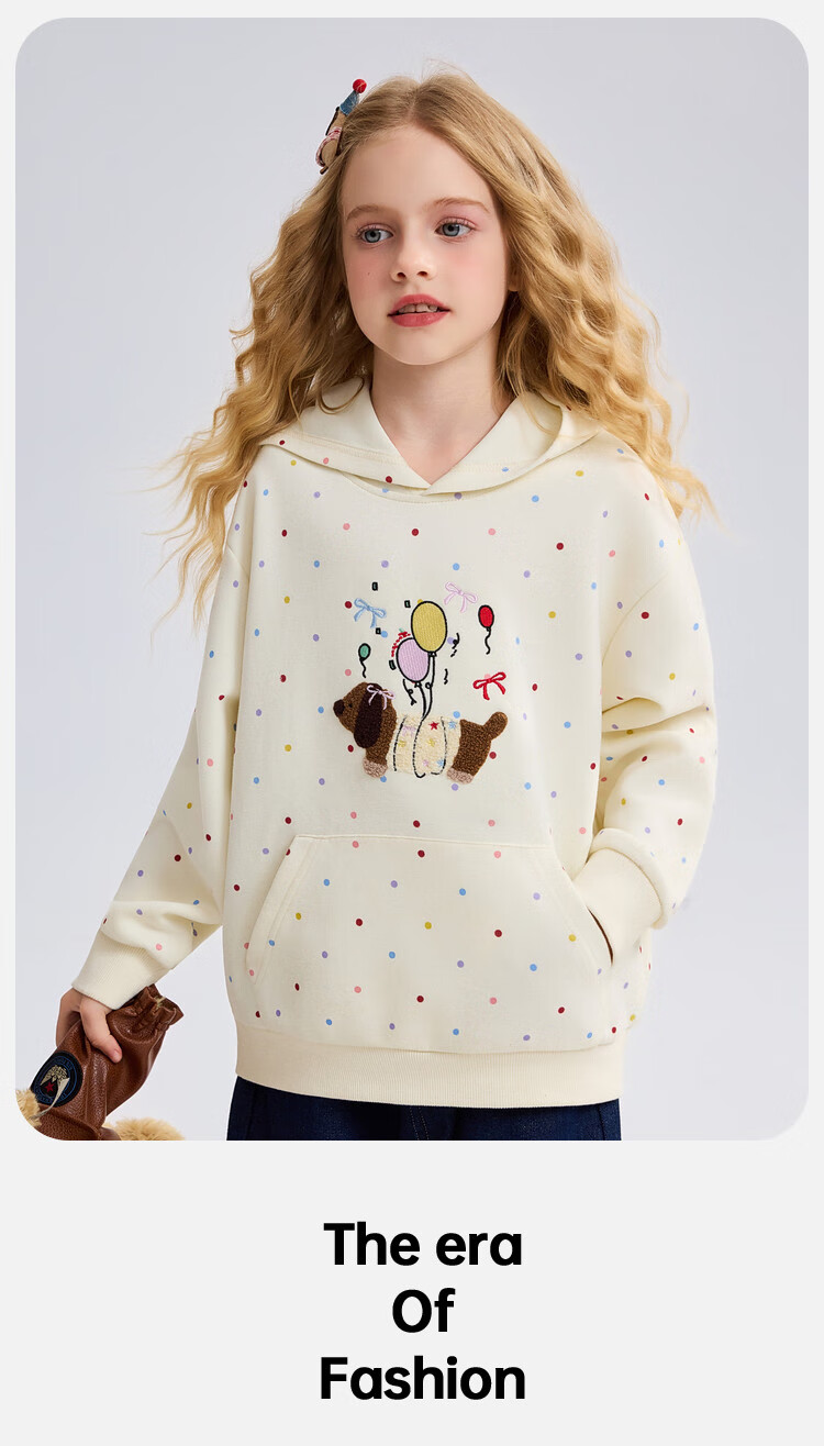 ASK JUNIOR Kids Hoodie 2026 Spring Long Sleeve Hooded Sweatshirt for Girls Cute Polka Dot Puppy Top 8