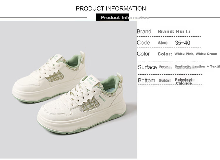 Warrior Women's Sneakers, Trendy Versatile Casual Shoes, Breathable Height-Increasing Sports Running Shoes, WXY-M119C, White And Green, Size 40 2