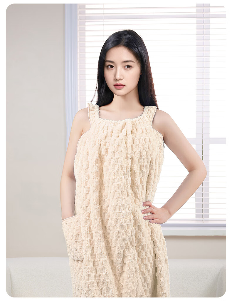 Grace 7A Antibacterial Women's Bath Skirt Wearable Quick-Dry Large Towel Cream Yellow 8