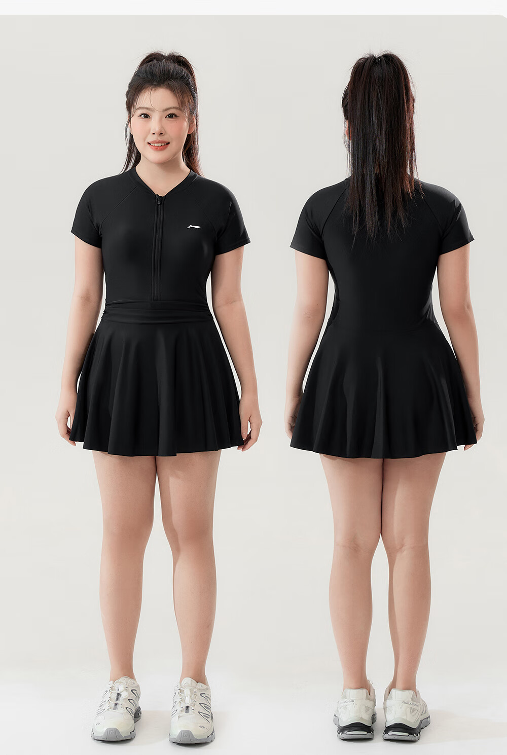 LI-NING Plus Size Women's Slimming Tummy Control One-Piece Swimsuit 2026 New Large Size Adult Hot Spring Swimwear for 200 Jin 13