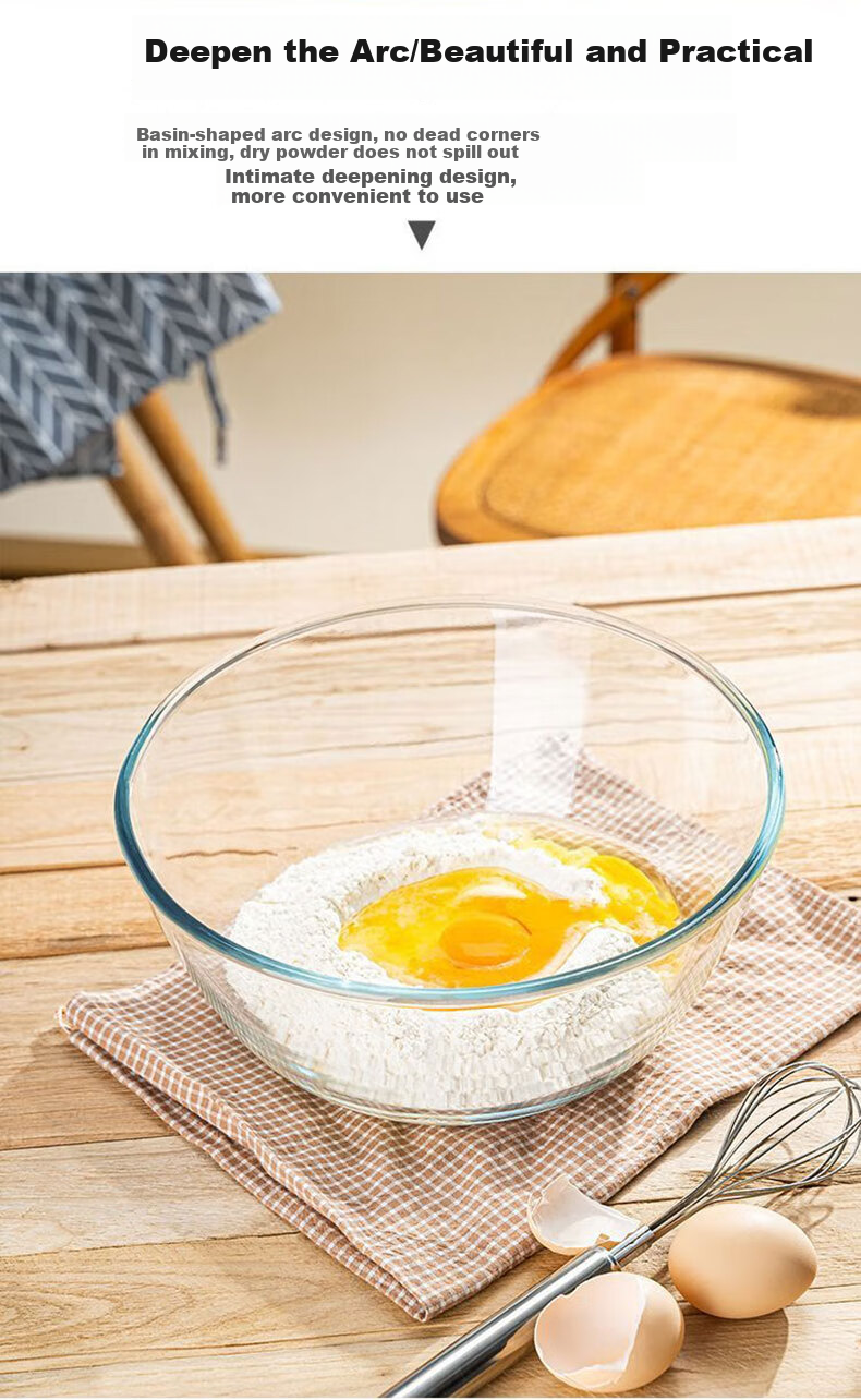 JIWUSENLIN Large Glass Mixing Bowl for Home Use, Thickened Fruit Salad Bowl, Cooking Bowl, Baking Egg Beating And Dough Rising Bowl, 2.7 Liters 9