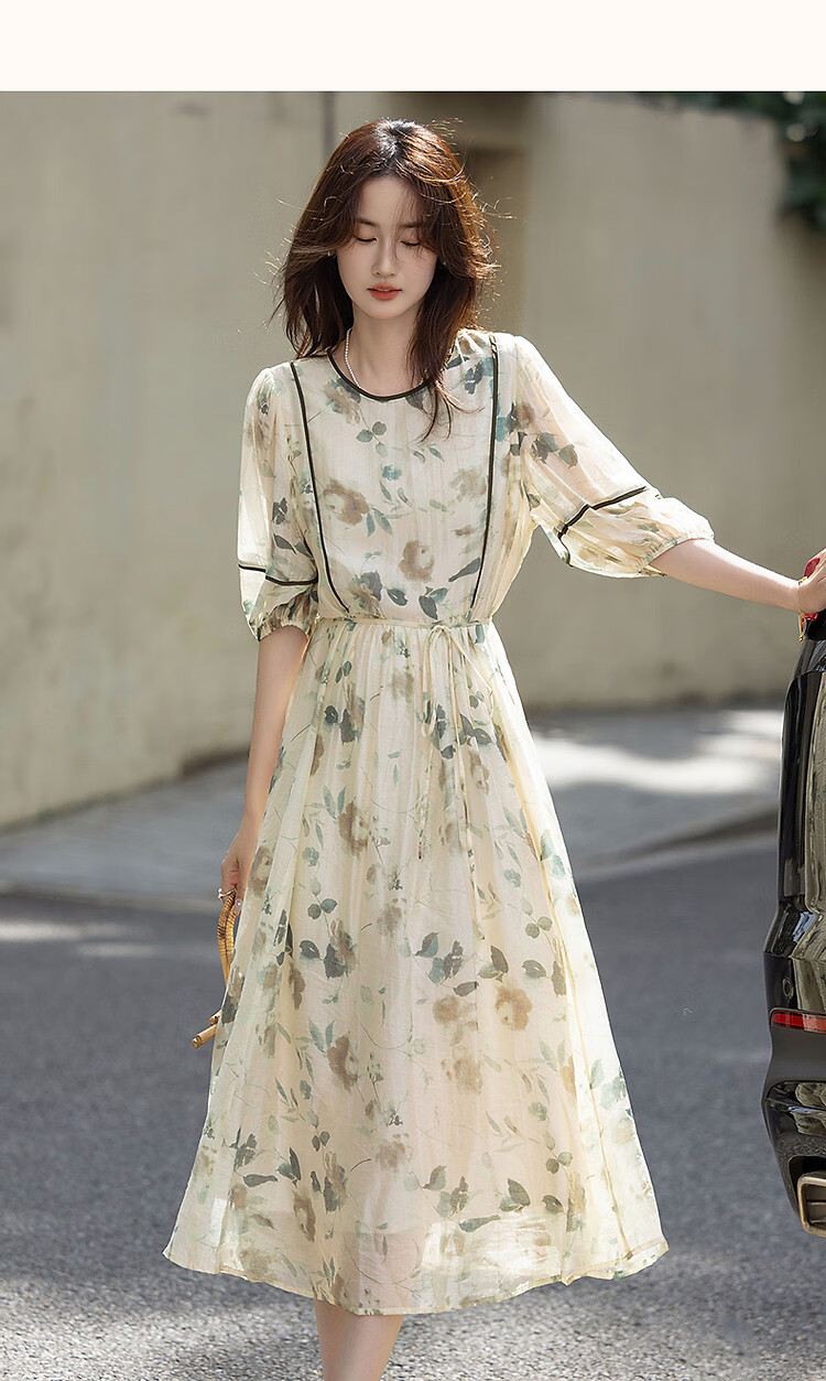 Demana [Breathable Tencel] Summer Romantic French V-Neck Striped Printed Petite Elegant Women's Dress 16