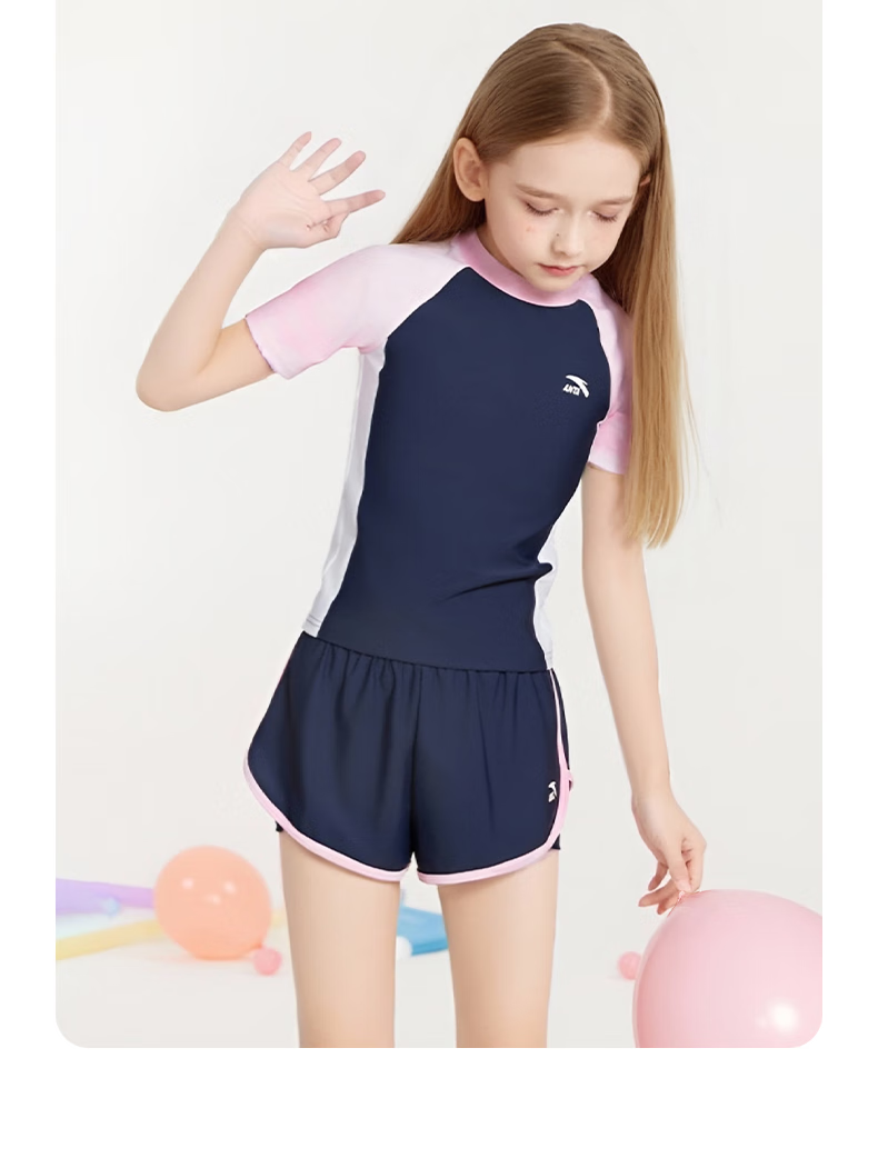 ANTA Children's Swimsuit Girls' New Style Two-Piece Set for Older Kids, Summer Sun Protection Professional Swimming Outfit for Girls, Purple, Size 140 15