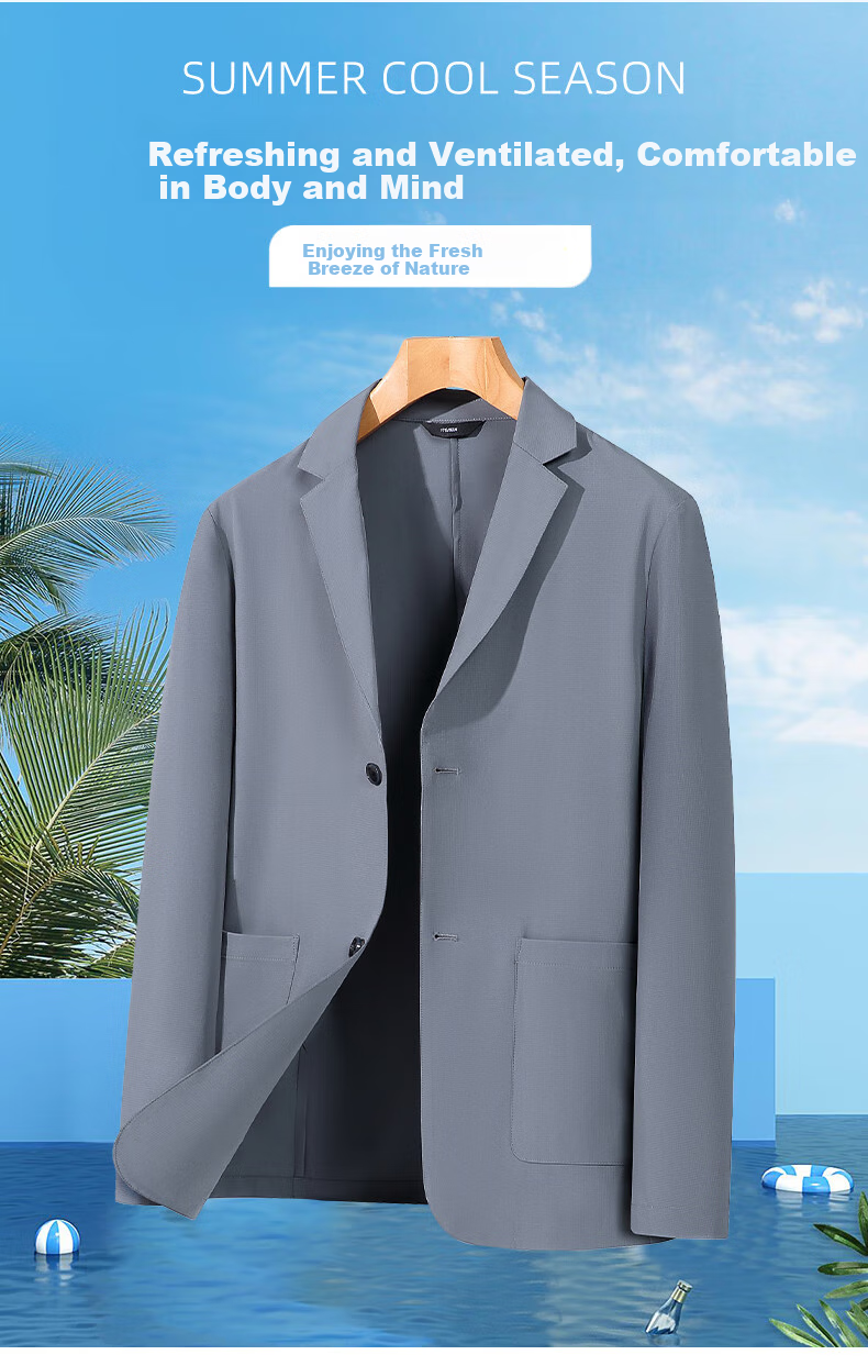 ROMON Men's Summer Sunscreen Jacket Seamless Lightweight Ice Silk UV Protection Blazer 2379 Navy M 3