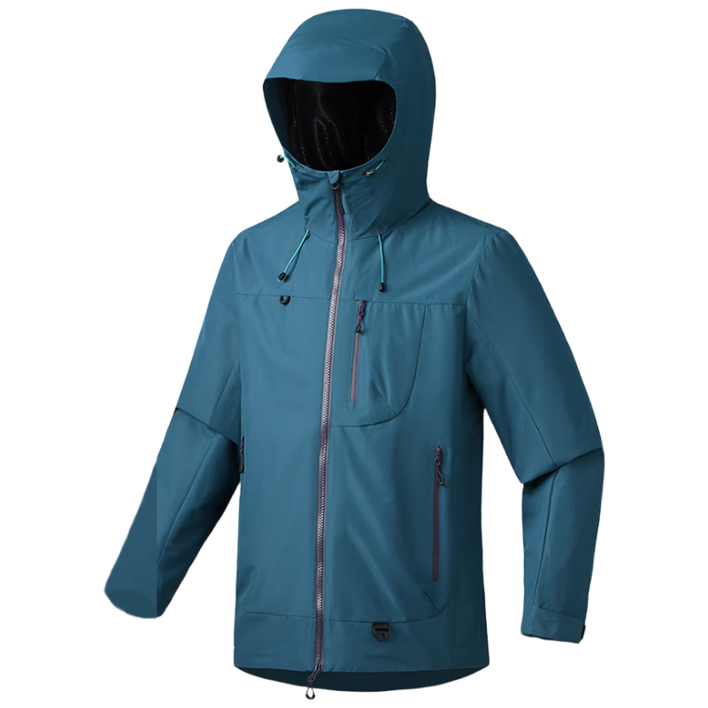 JEEP SPIRIT Outdoor Hooded Jacket for Women, Autumn And Winter Couple's Windproof And Waterproof Mountaineering Jacket, Men's Peacock Blue, Size L