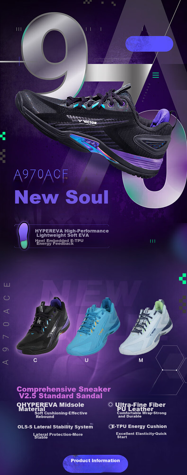 VICTOR Victory Badminton Shoes Unisex Durable Shock Absorption Breathable Sports Casual Shoes A970ACE/C37 Size 1
