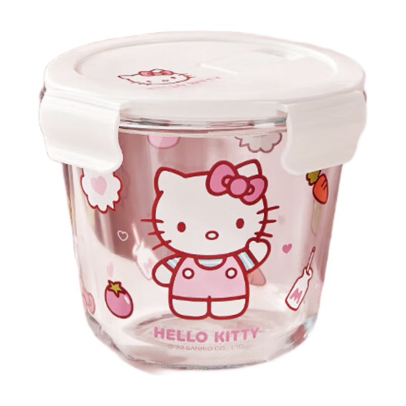 MANCHAOJIA Sanrio Glass Lunch Box Microwave Heating Fresh-Keeping Bowl Office Bento Soup Bowl Hello Kitty 700ML