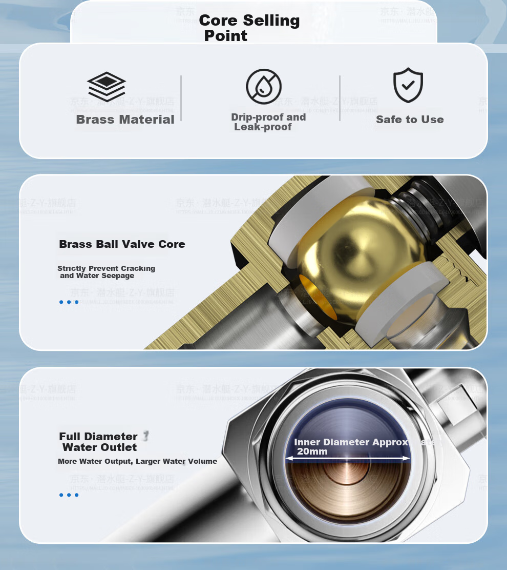 Submarine F1036A Brass Ball Valve, Brass Valve Core, Fully Open High Flow Gas Water Heater, Floor Heating, Wall-Mounted Boiler, Cold Water Valve 2