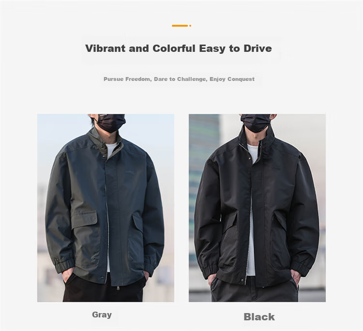 JEEP Men's Jacket, Spring And Autumn Outerwear, Stand-Up Collar, Loose Casual Menswear, Windbreaker Top, Black, 2XL 1