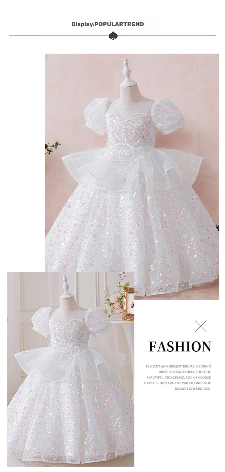 LUOBOBEIBEI Girls' Princess Dress, Summer Formal Dress, Puffy Skirt, Children's White Tulle Skirt, Stage Performance Costume, White, Size 160 7