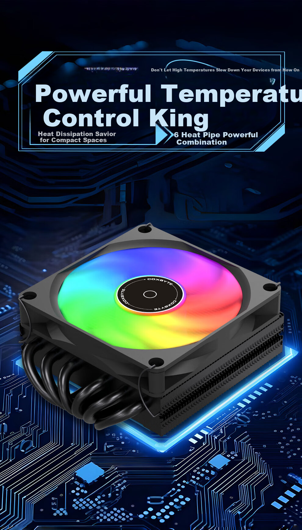COXBYTE Bottom-Pressed CPU Cooler with 6 Heat Pipes/9.2cm Fan (Compatible with Intel/AMD), ITX Small A4 Case Air Cooling CFan-30V6 ARGB Synchronized Lighting 1