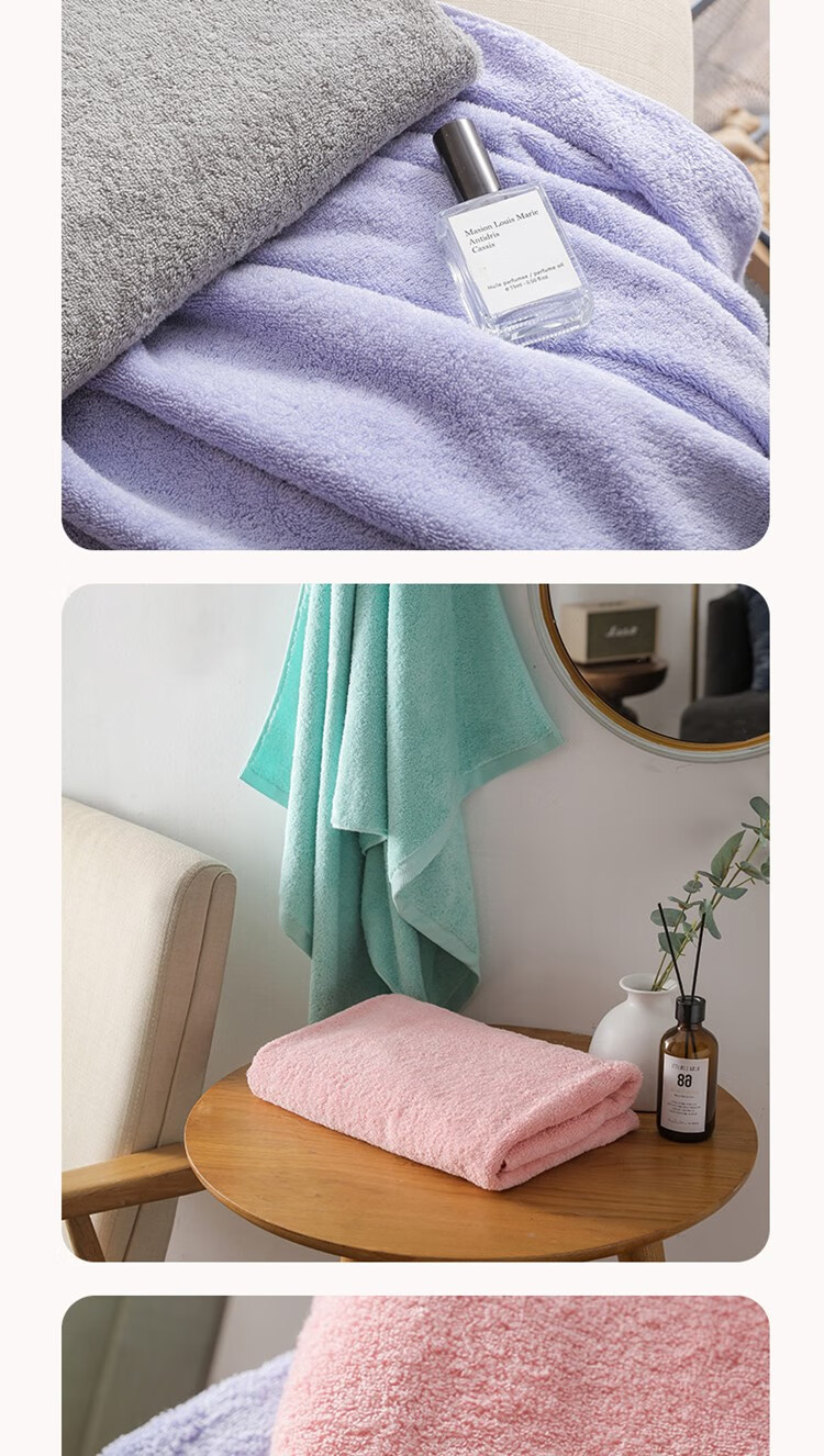 UCHINO Soft Twisted Cotton Cloud Bath Towel, Gentle Face Towel, Pure Cotton Household Absorbent Full Cotton Bath Towel, Purple + Laundry Bag 7