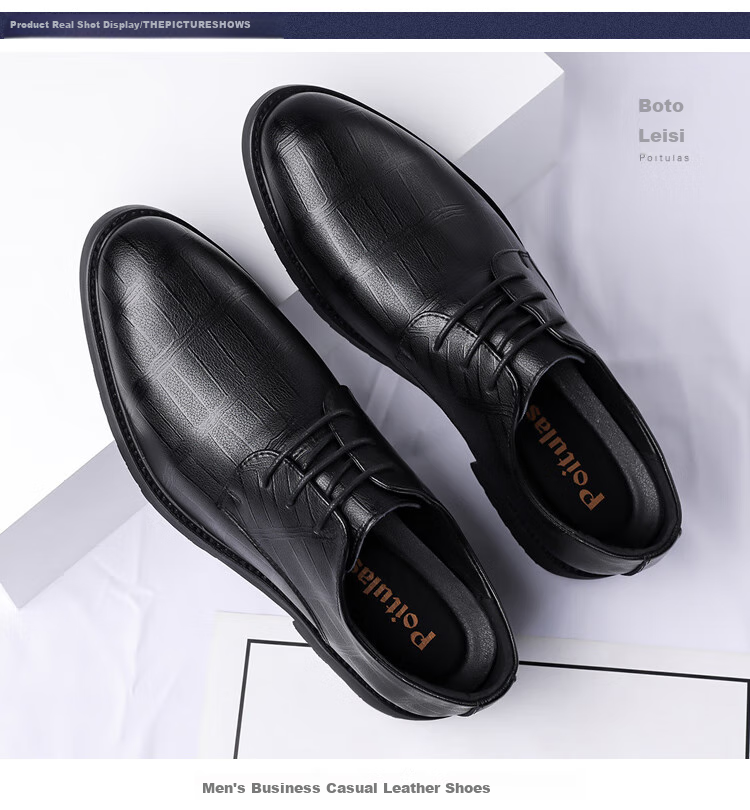 Poitulas Men's Lace-Up Business Casual Shoes, Comfortable Versatile Formal Shoes, Trendy Wedding Shoes for Men, 6888 Black, Size 42 3