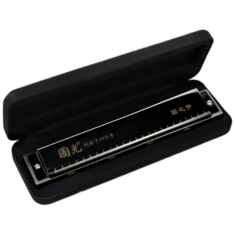 Guoguang 24-Hole National Dream Competition-Grade C Key Polyphonic Harmonica Athens Black (Scale Marked, Includes Teaching Materials)