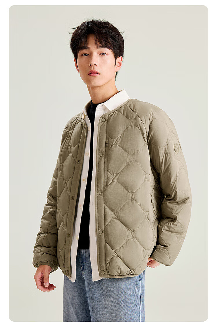 SNOWFLYING Autumn Winter New Men's Lightweight Basic Down Jacket with Large Pockets, Practical Round Neck Duck Down Lightweight Jacket for Men 1
