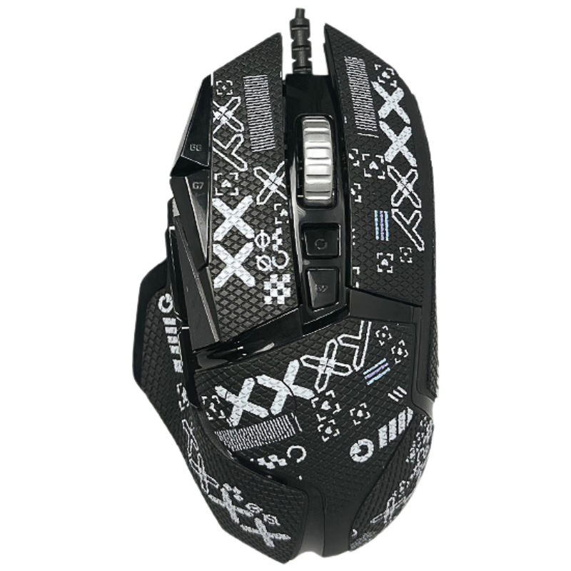 Huoshi G502 Wired Wireless Mouse Anti-Slip Grip Tape for G502 Hero Sweat-Absorbing Side Stickers Gaming Matte Anti-Slip Sweat Pads G502 Wired Black Printed Full Cover