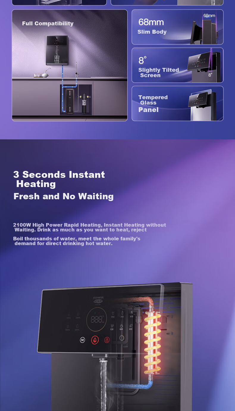 ECOWATER Wall-Mounted Water Dispenser for Home Use, with 6 Temperature Settings, Smart Memory Function, 3-Second Instant Heating, UV Sterilization, Compatible with Mercury Crystal Endpoints, Direct Drinking Series Water Purifier EWD300 3