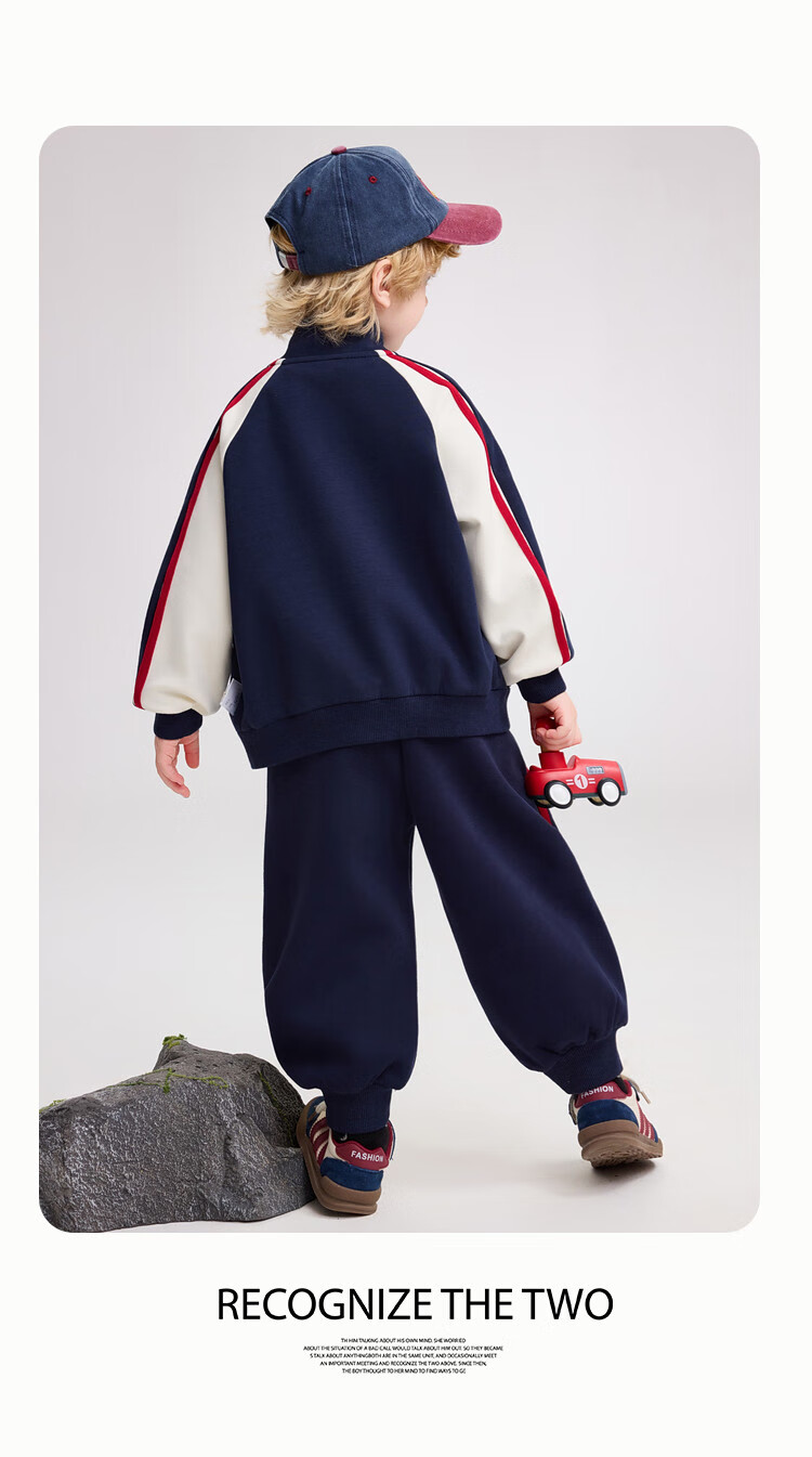 ASK JUNIOR Kids Set 2026 Spring Toddler Colorblock Collegiate Style Top Boys Sports Pants Long Trousers Two-Piece 3