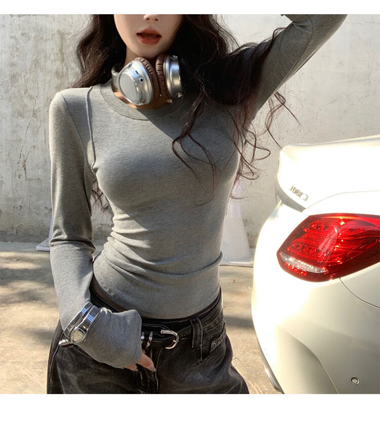 Woodpecker Women's Long Sleeve T-Shirt Autumn 2025 New Round Neck Shoulder Fit Ribbed Base Shirt White S 8