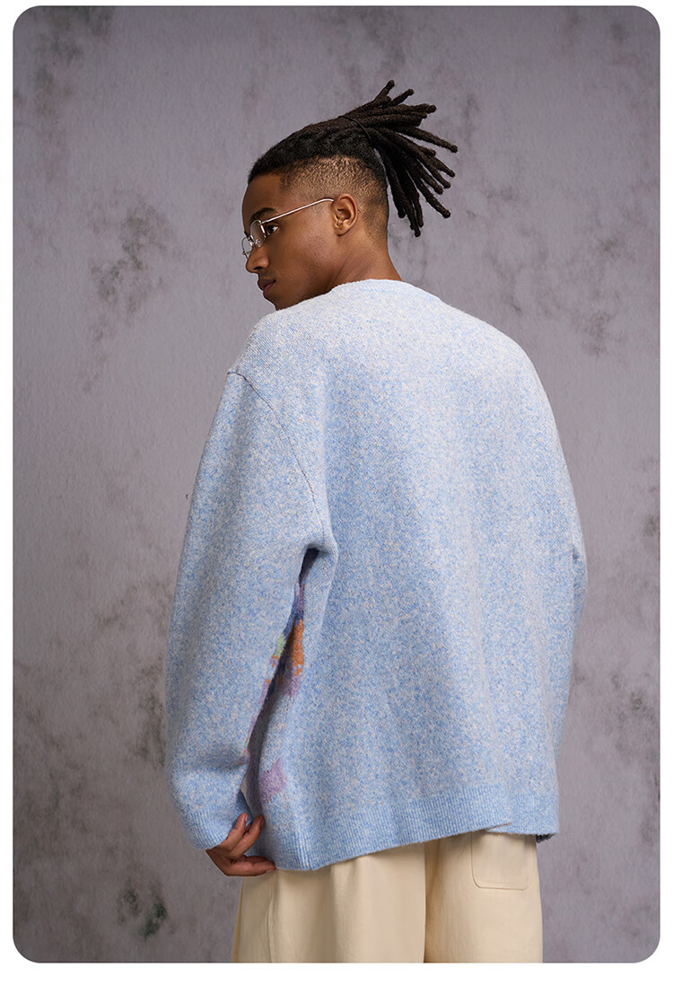 CANOTWAIT Crayon Pattern Jacquard Early Spring Sweater Cardigan Unisex Autumn Winter New Trendy Jacket Purple XXS 16