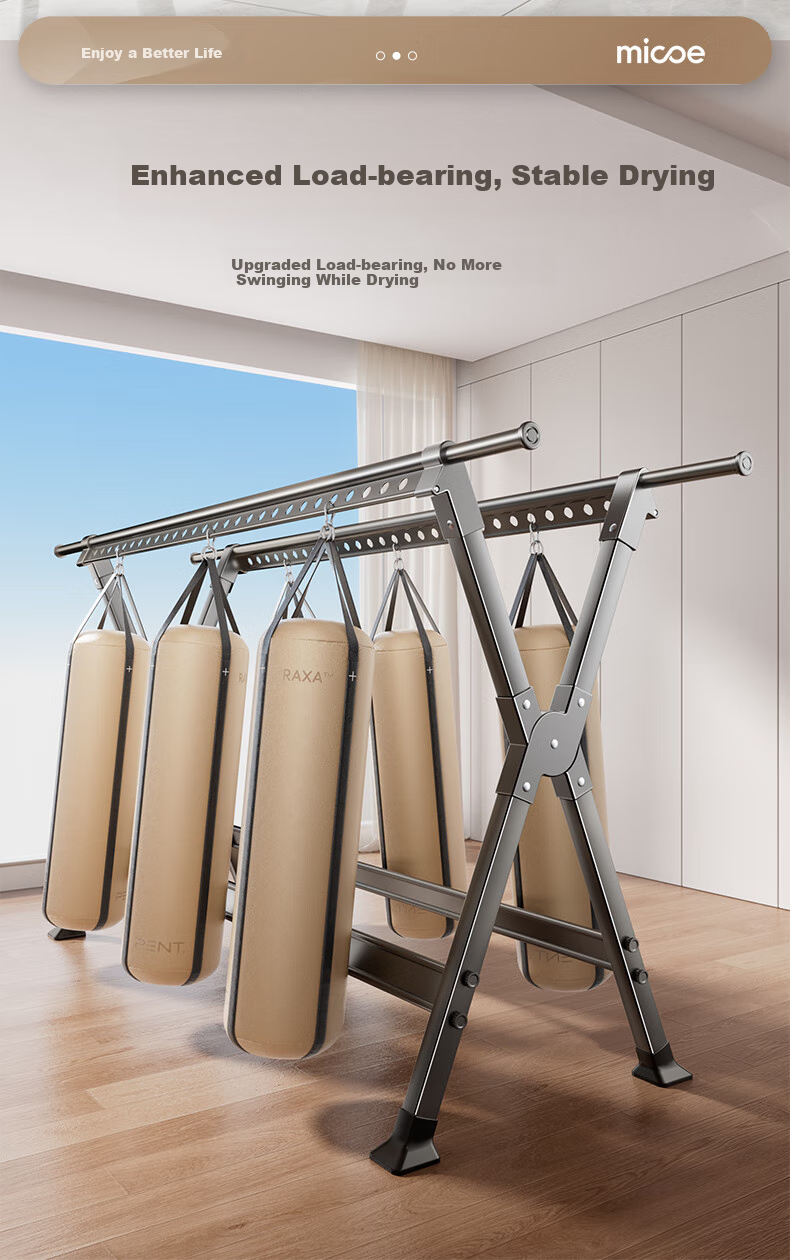 MICOE Floor-Standing Aluminum Alloy Clothes Drying Rack, Extendable Folding Clothes Hanger, Balcony Quilt Drying Rod 5