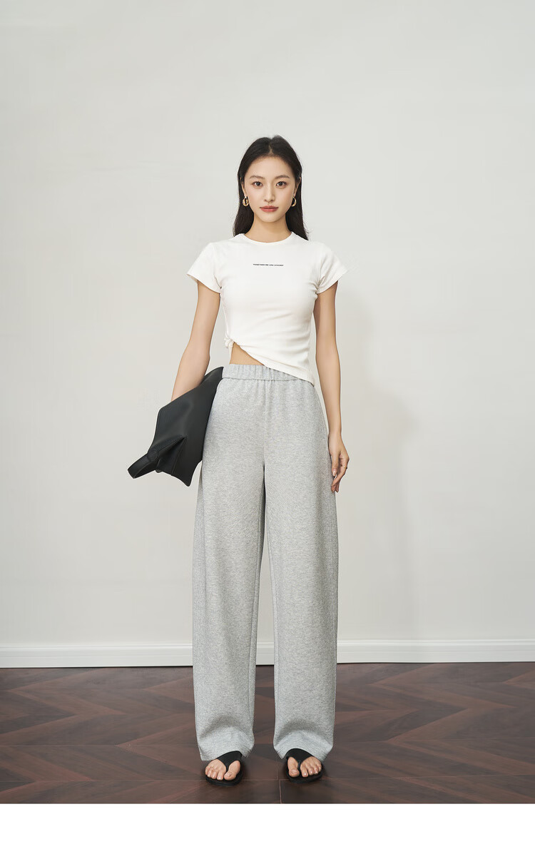 Olrain Versatile Curved Blade Casual Pants Summer Women's Elastic Waist Loose Sweatpants Slim Wide-Leg Pants Gray S 12