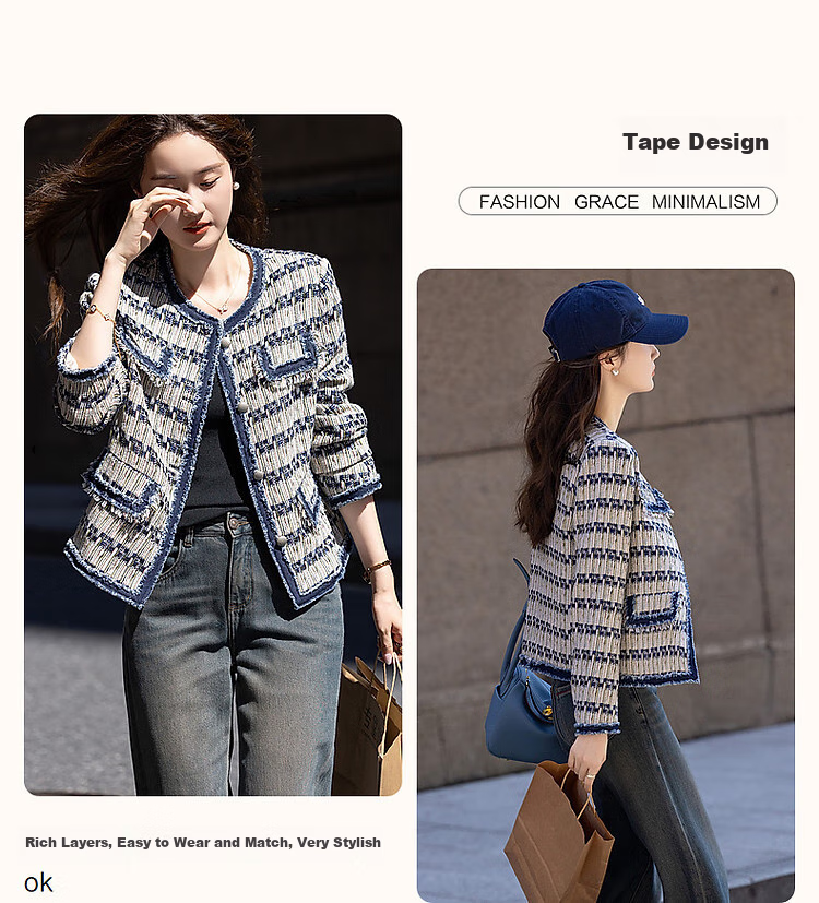 Dme [Qianjin Madeline] Spring And Autumn Elegant Vintage Chanel-Style Coarse Woven Strap Comfortable Slimming Women's Jacket 5