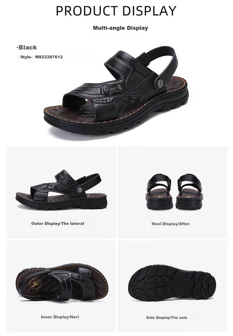 CAMEL Brand Men's Casual Slippers, Genuine Leather Sandals, Cowhide Breathable Wear-Resistant Beach Shoes, W822287612, Brown, Size 41 12
