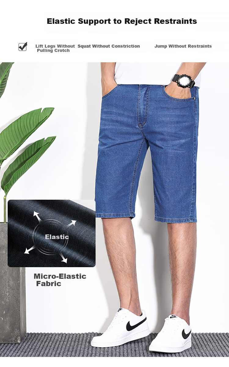TUCANO Men's Denim Shorts, Summer Lightweight Casual Straight-Leg Business Pants, Breathable Knee-Length Shorts for Men, Light Blue, Size 33 1