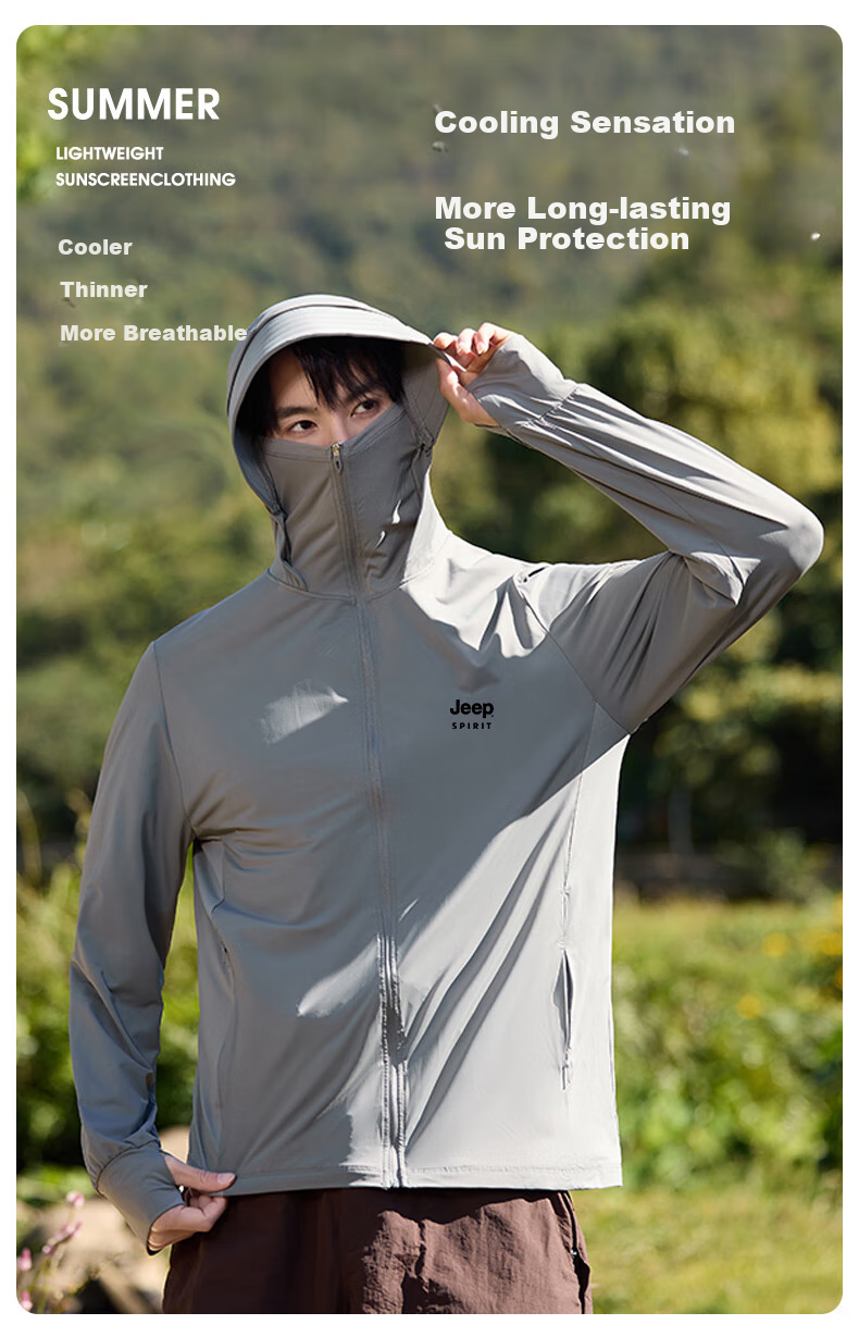 JEEP SPIRIT Sun Protection Jacket for Men, Summer Ice Silk Quick-Dry Skin Coat, UPF50+, Lightweight Breathable Sports Outerwear for Men, Glacier Gray 3XL 1