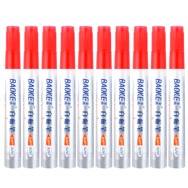 BAOKE MP320 Office Meeting Teaching Whiteboard Marker, Erasable And Easy to Erase, Red, 10 Pieces/box